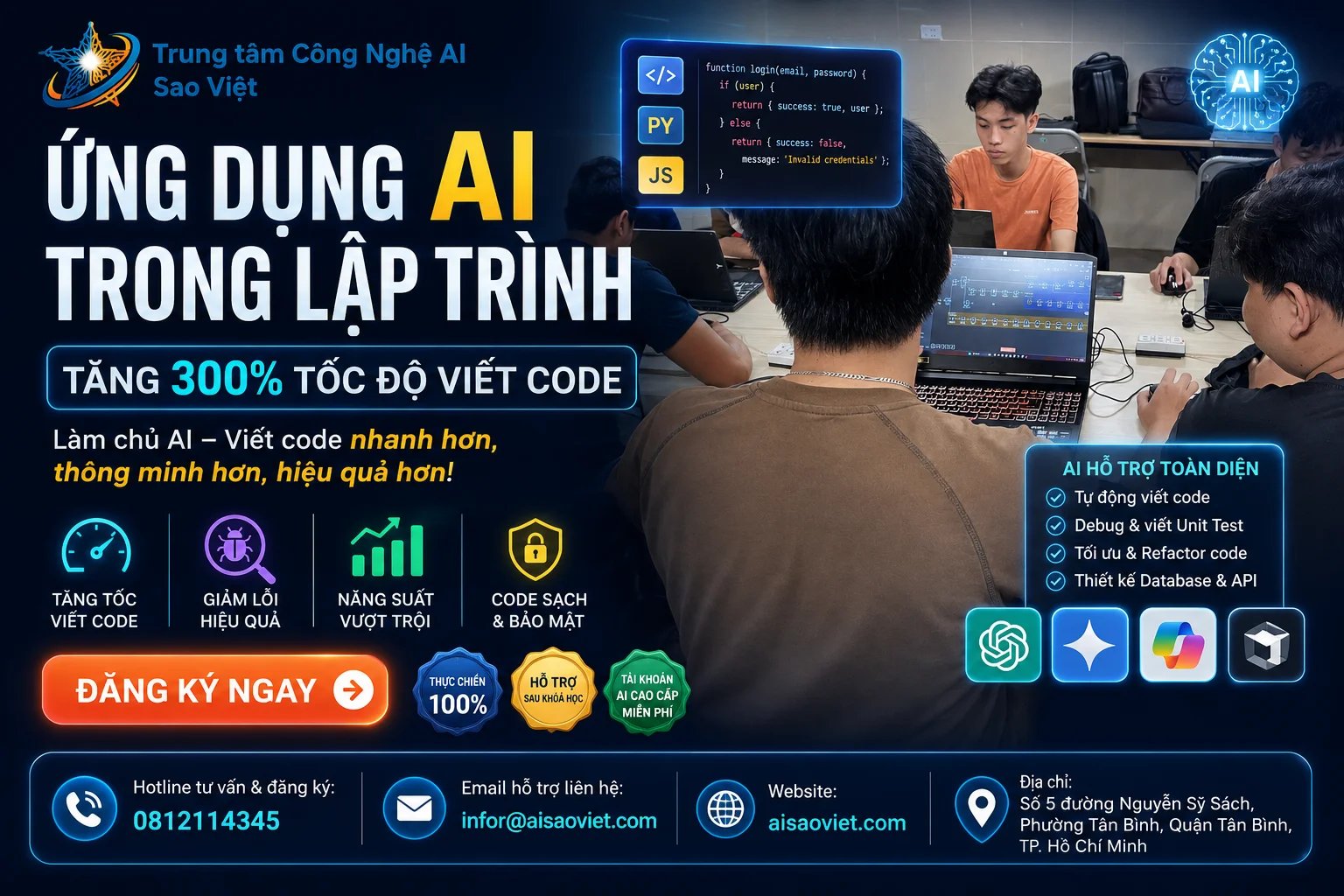 Khóa Học Ứng Dụng AI Trong Lập Trình: Thực Chiến X3 Tốc Độ