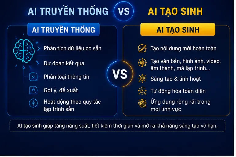 So sánh AI truyền thông và Ai tạo sinh