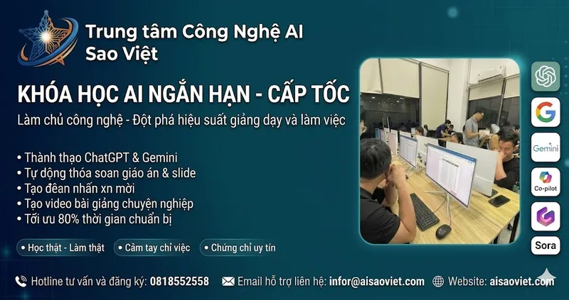 Giới thiệu khóa học AI ngắn hạn tại Trung tâm Công Nghệ AI Sao Việt Giới thiệu khóa học AI ngắn hạn tại Trung tâm Công Nghệ AI Sao Việt
